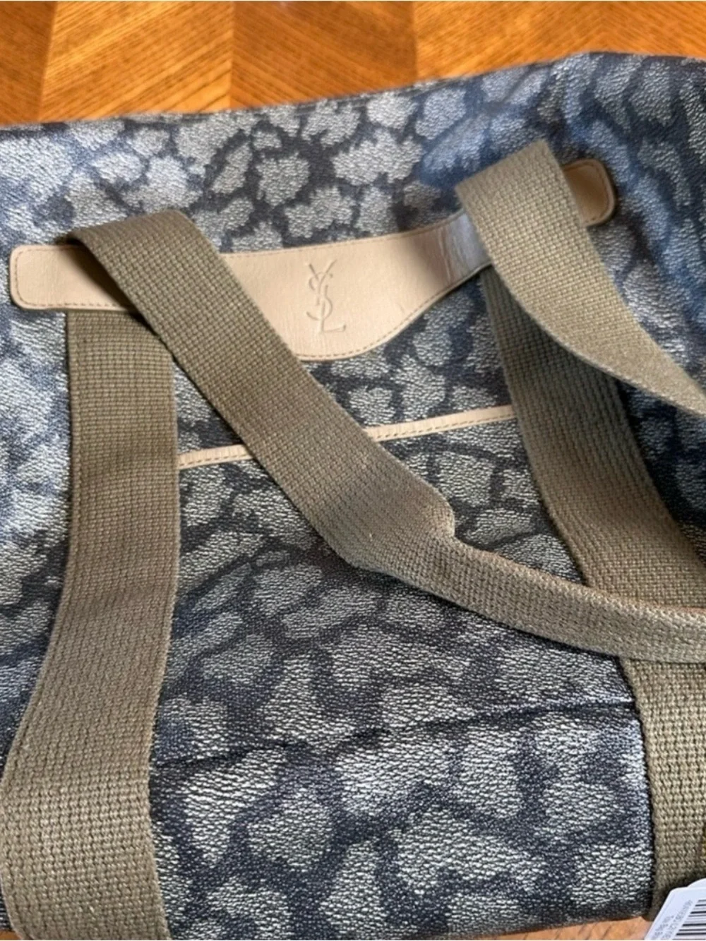 Yves Saint Laurent Olive Green Monogram Duffel Bag with Tan Leather Trim W/ COA